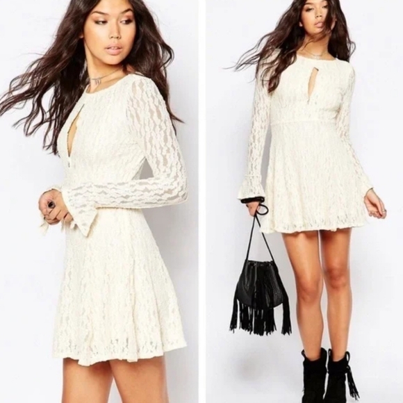Free People Dresses & Skirts - Free People Ivory Lace Long Sleeve Dress Small